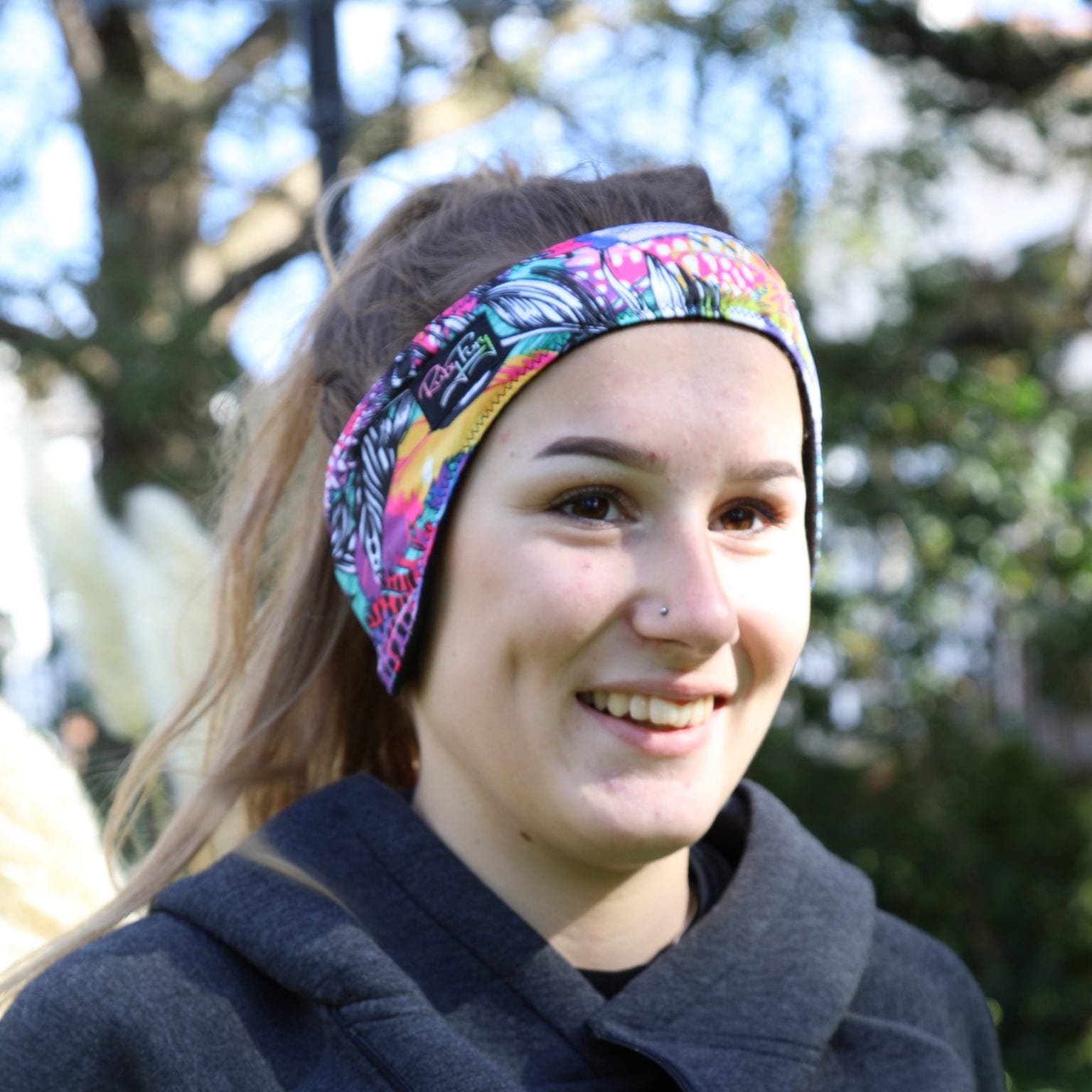 fleece lined headband with feather print