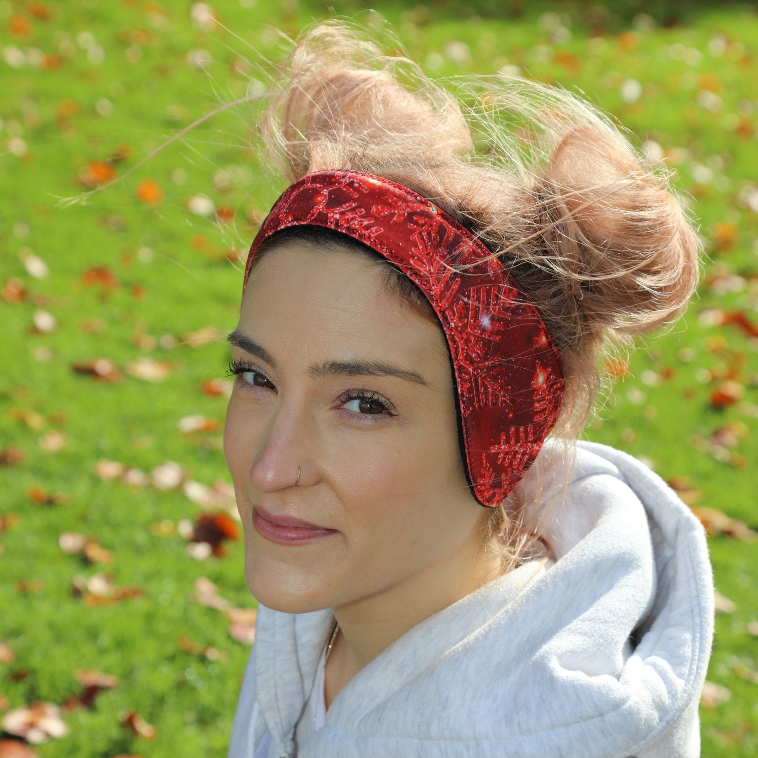 red snowflake fleece lined headband